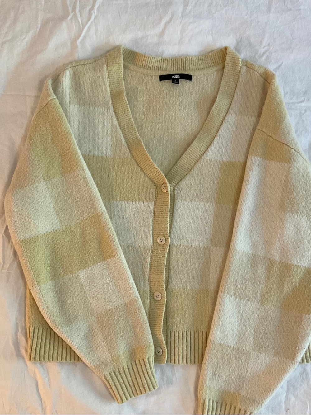Vans Pale Yellow & Cream Check Knit Cardigan